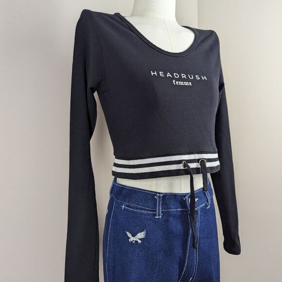 Headrush Femme Black Cropped Sweater – XXS – Long Sleeve Drawstring Pullover - Picture 6 of 7